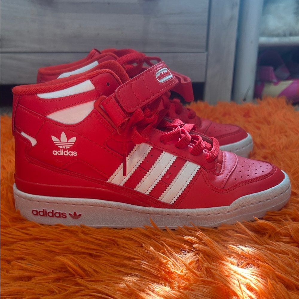 Adidas Red and White High-Tops